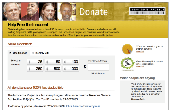 Innocence Project Donations Site