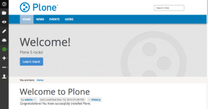 OOTB Plone 5 with the new editing toolbar on the left.  Still a work in progress, you will be able to choose top or side placement, and icons, text, or both.