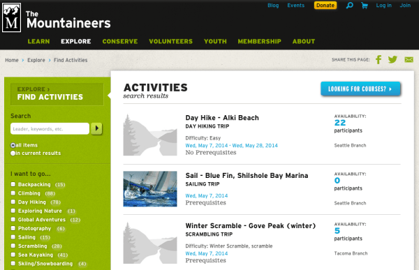 The Mountaineers Activity Search